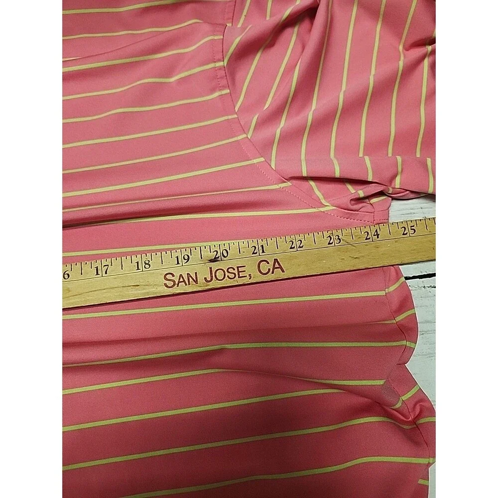 Peter Millar Shirt Men's Large Summer Comfort Pink Lime Striped Polo Golf NoLogo